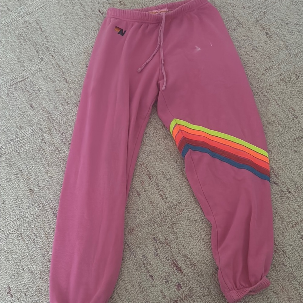 Women’s L Pink  aviator nation Joggers with Rainbow Stripe